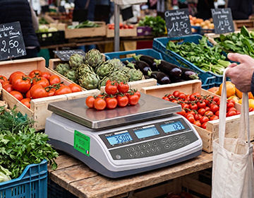Balance commerciale Direct Pesage sur un étal de marché